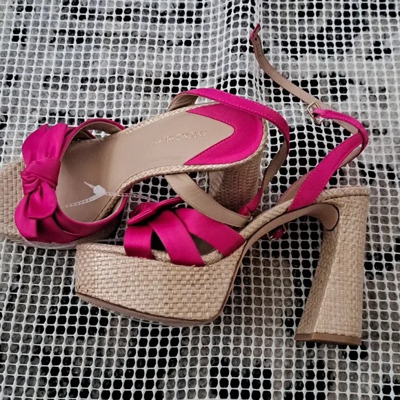 Antonio Melani Bindi Satin Bow Raffia Platform Sandals - Picture 2 of 9